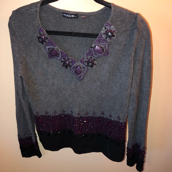 motive Sweaters - Beaded V Neck Sweater
